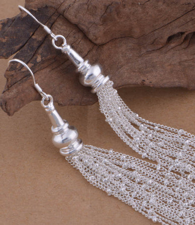 925 Sterling Silver Long-Thread Tassel Earrings