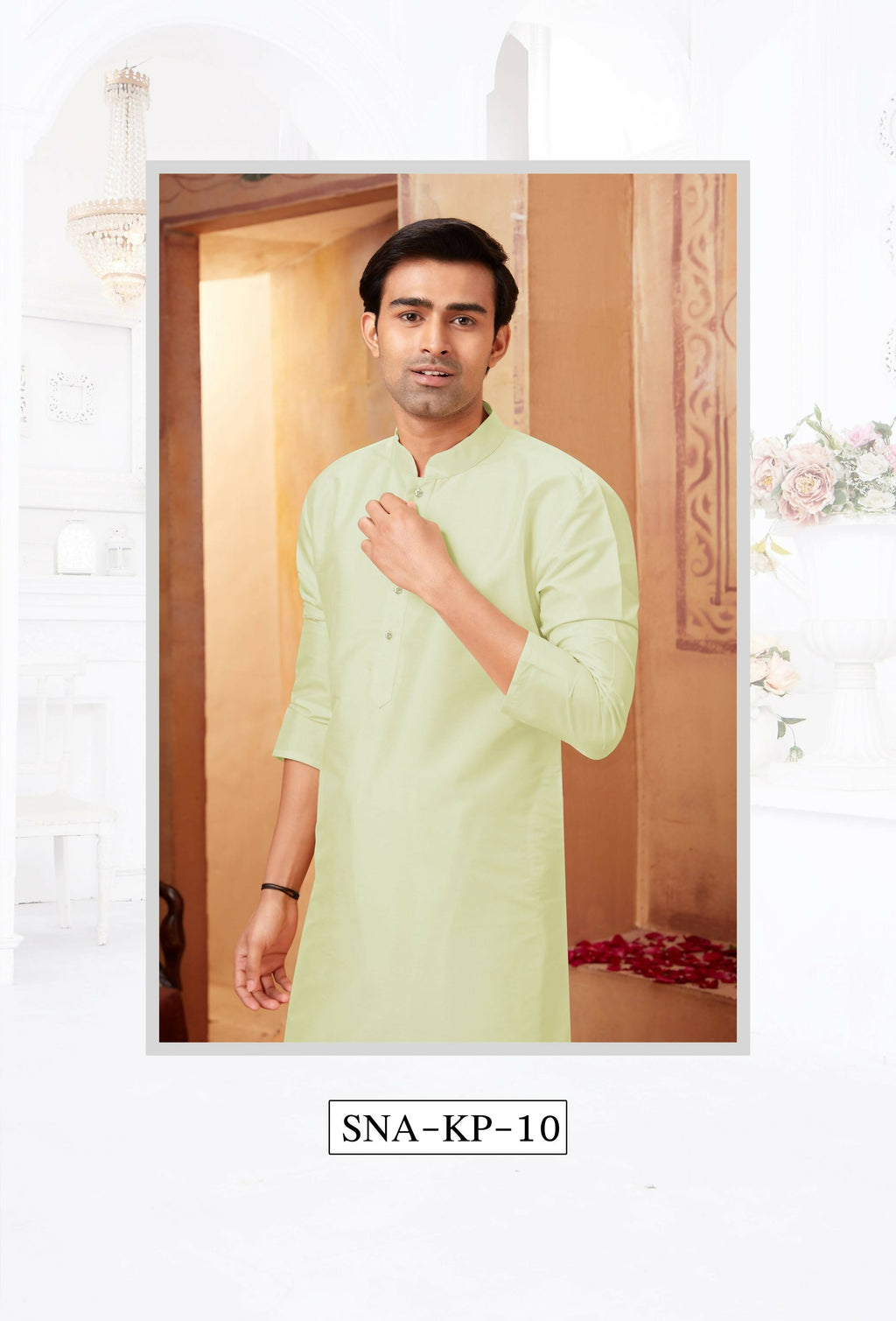 Light Green Art Silk Kurta Pyjama for Toddler Boys