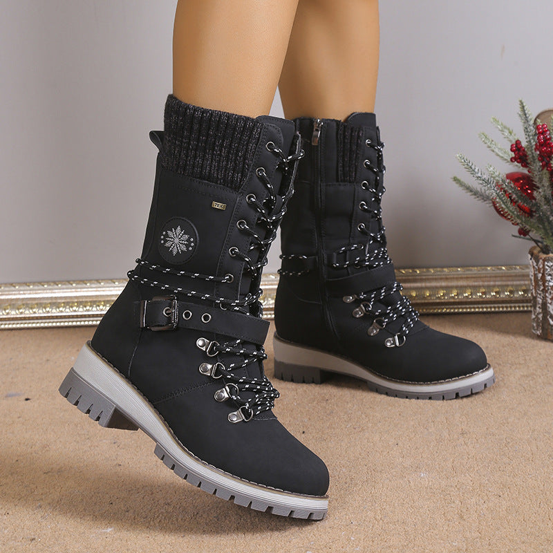 Women's High-Top Fur-Lined Snow Boots with Buckle Strap - Image 4