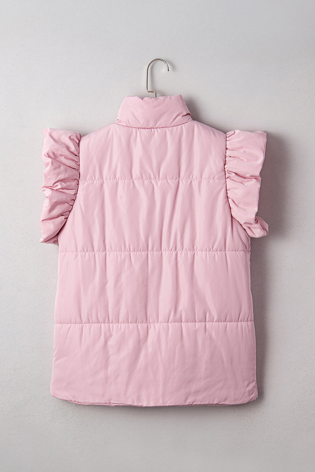 Women's Pink Solid Flutter Sleeve Puffer Vest with Snap Buttons