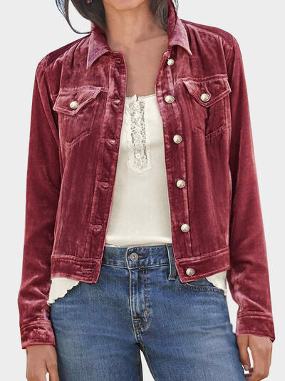 Women's Casual Velvet Button-Up Long Sleeve Jacket