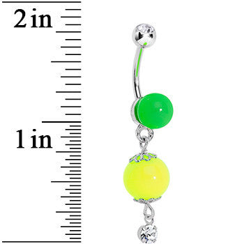 Yellow and Green Neon Bead Dangle Navel Ring - Image 2