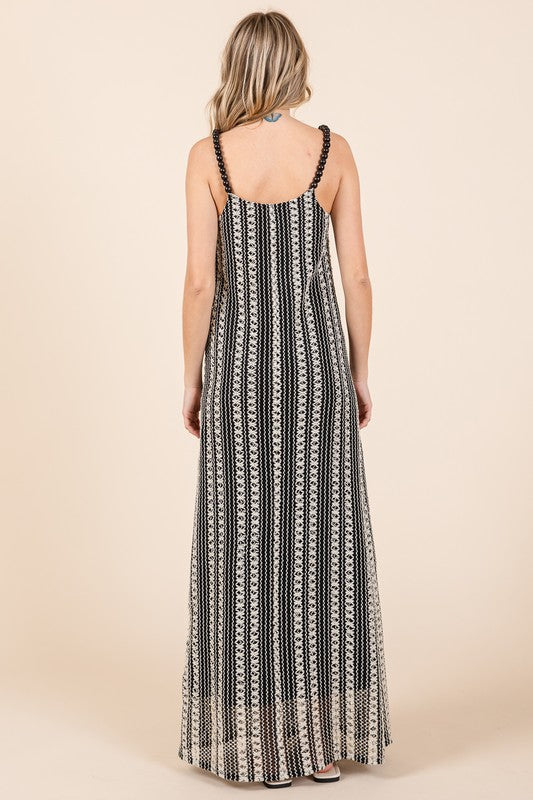 Striped Scoop Neck Maxi Cami Dress with Beaded Straps