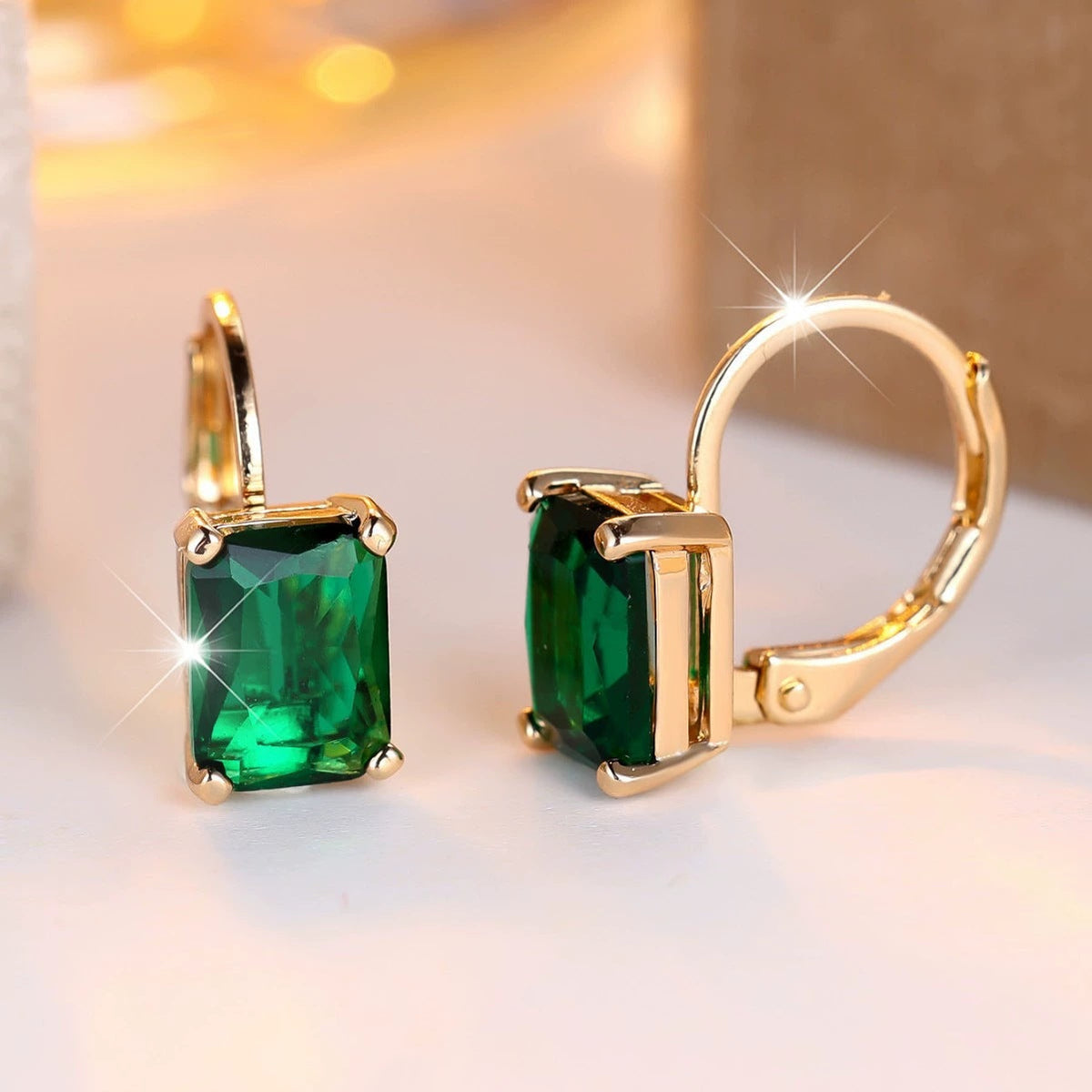 Rectangular Emerald Minimalist Ear Clips For Women