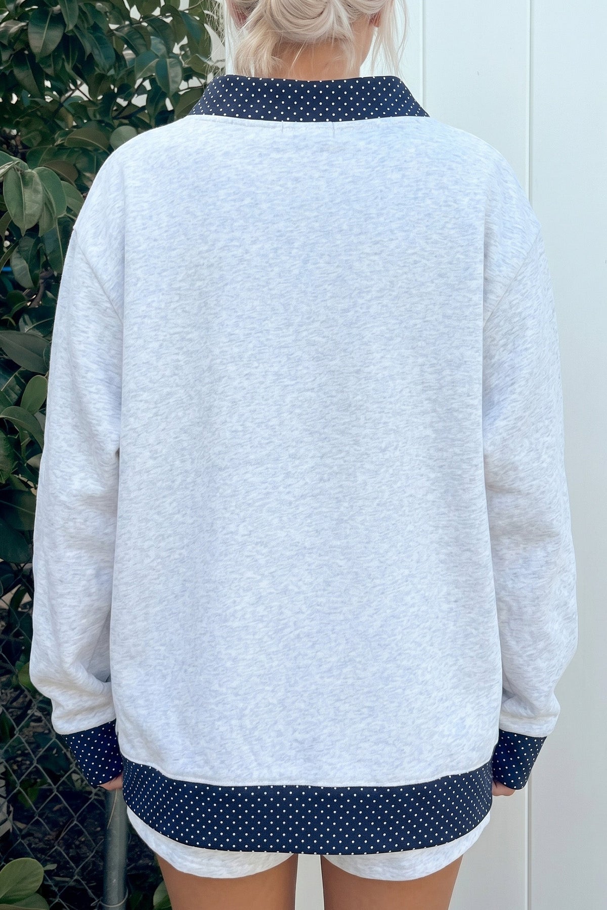 Light Grey Polka Dot Contrast Trim JESUS Letter Graphic Sweatshirt