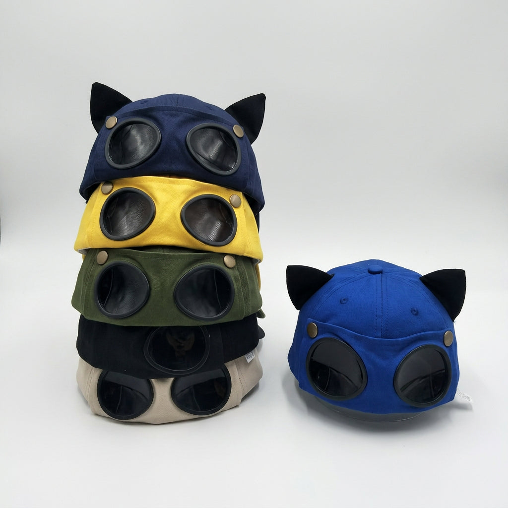 Cat Ears Baseball Cap with Pilot Glasses