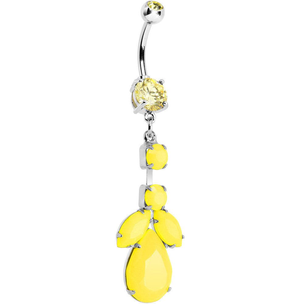Neon yellow leaf vine dangle belly button ring with stainless steel barbell