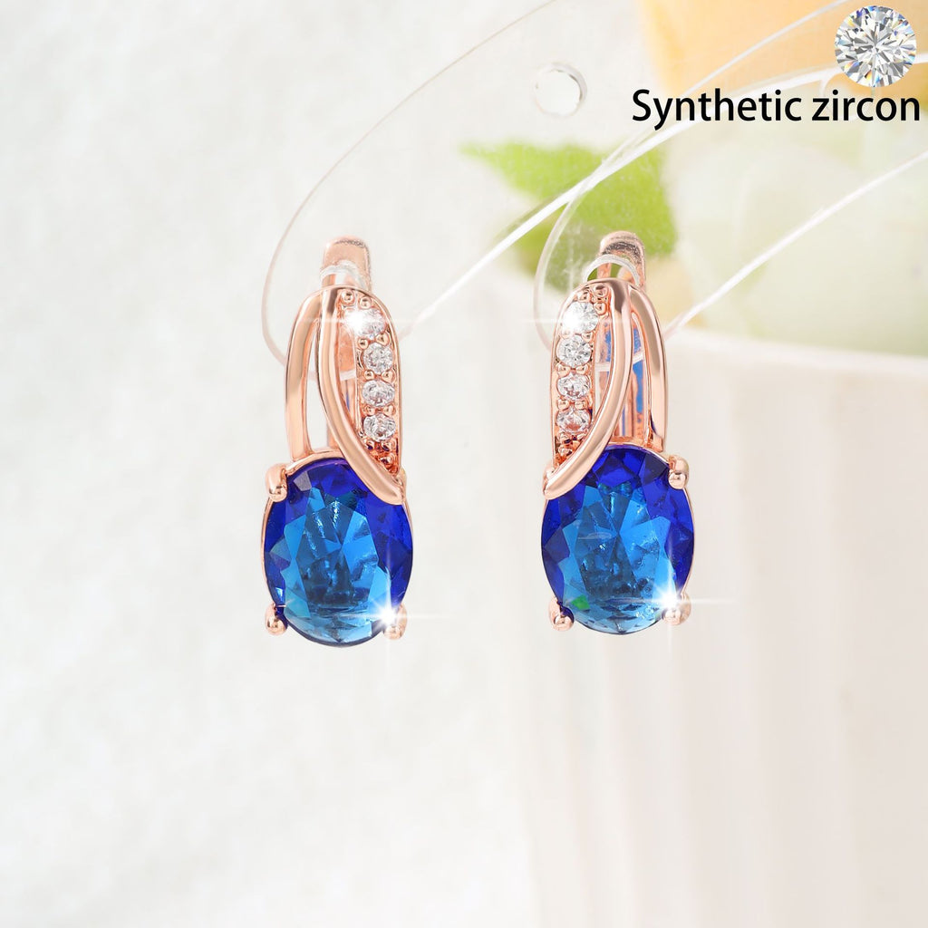 High-End Oval Colored Zircon Earrings