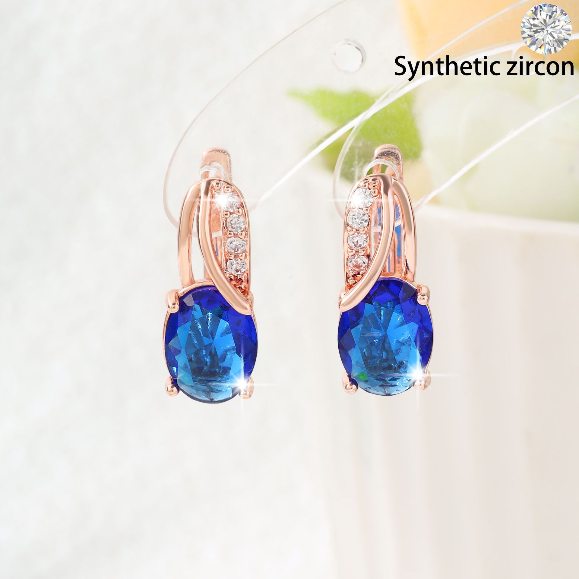 High-End Oval Colored Zircon Earrings