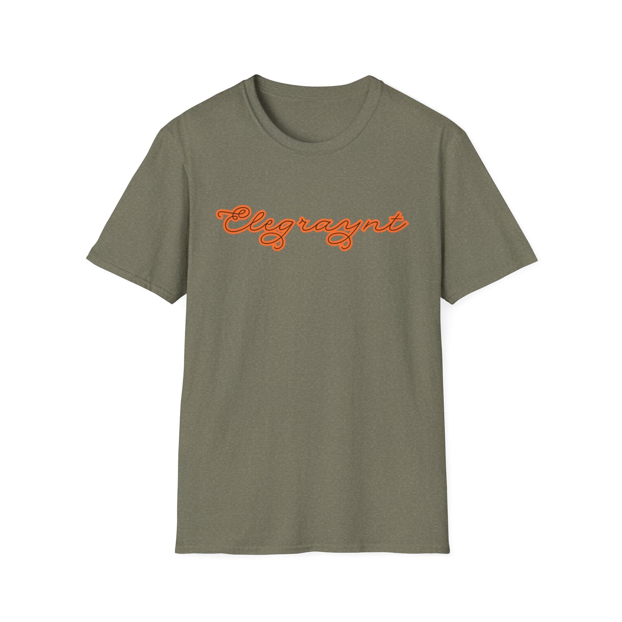 Unisex Softstyle Crewneck T-Shirt in Dark Heather Grey and Orange