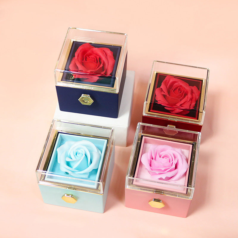 Rotating Soap Flower Rose Gift Box Jewelry Storage for Valentine's