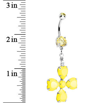 Yellow Gem Neon Four Leaf Clover Dangle Navel Belly Ring - Image 2