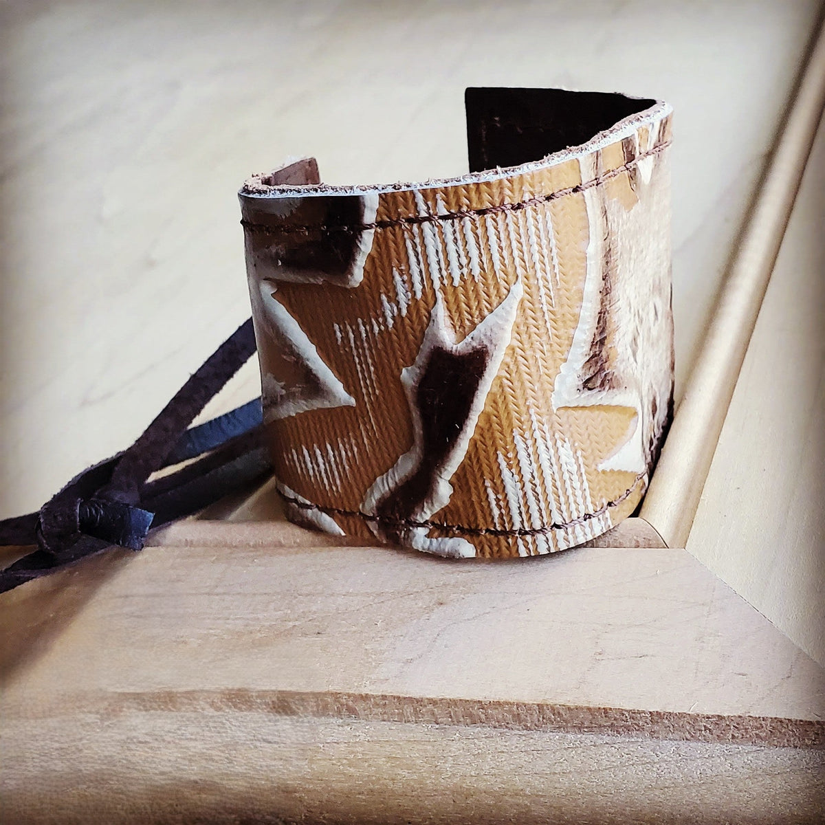 Women's Wide Leather Cuff Bracelet Brown Sienna
