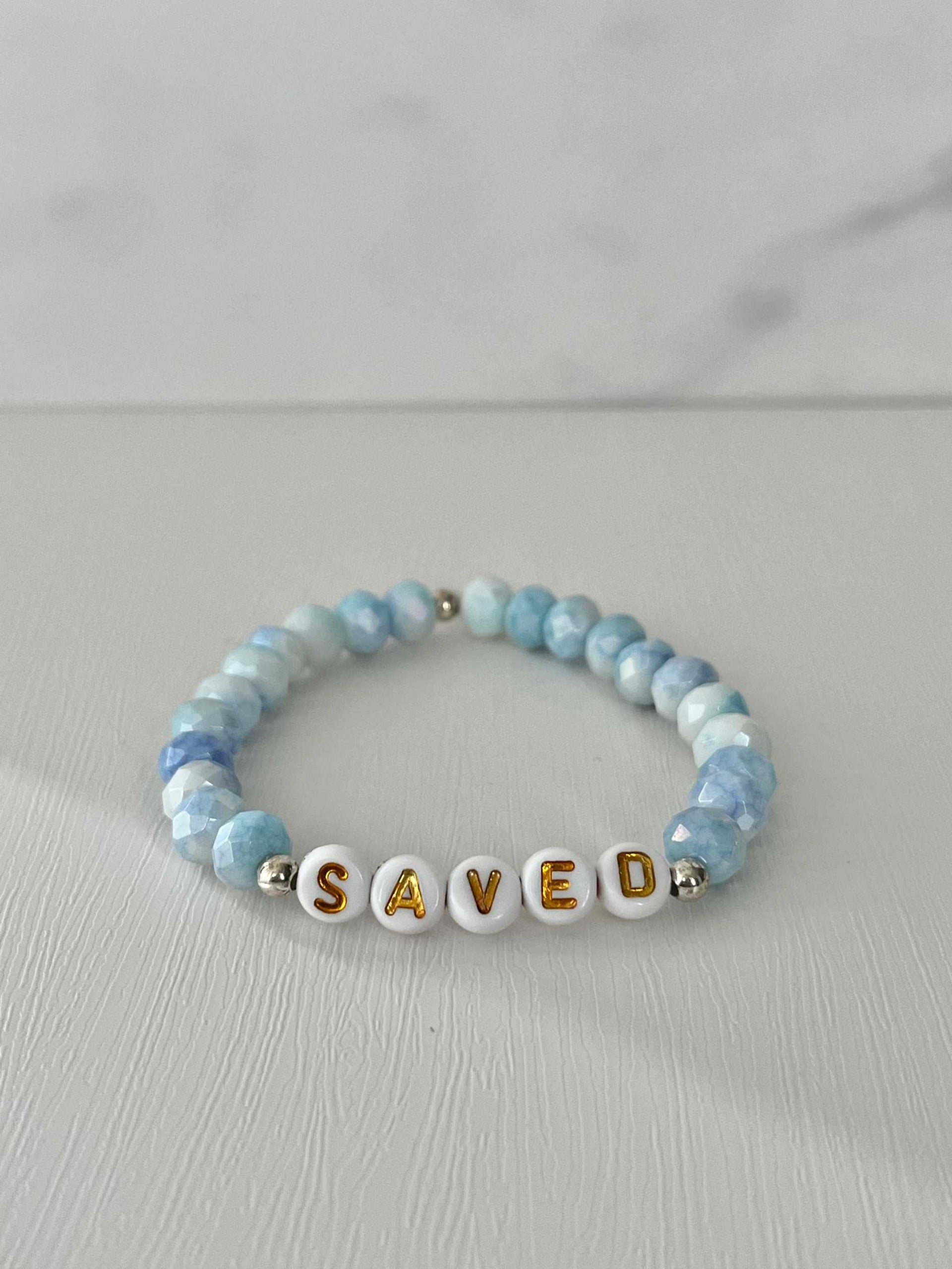 Saved Beaded Bracelet - Mint or Blue White Jade Faith Jewelry
