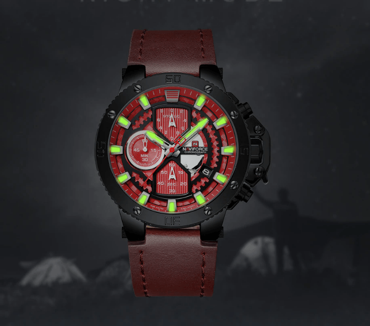 Men's Waterproof Casual Chronograph Watch with Leather Strap