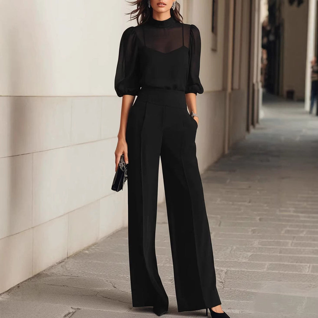 Women's Printed Short-Sleeve Wide-Leg Pants 3-Piece Set