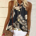 Women Tropical Print Halter Neck Sleeveless Summer Vest Top - Image 4