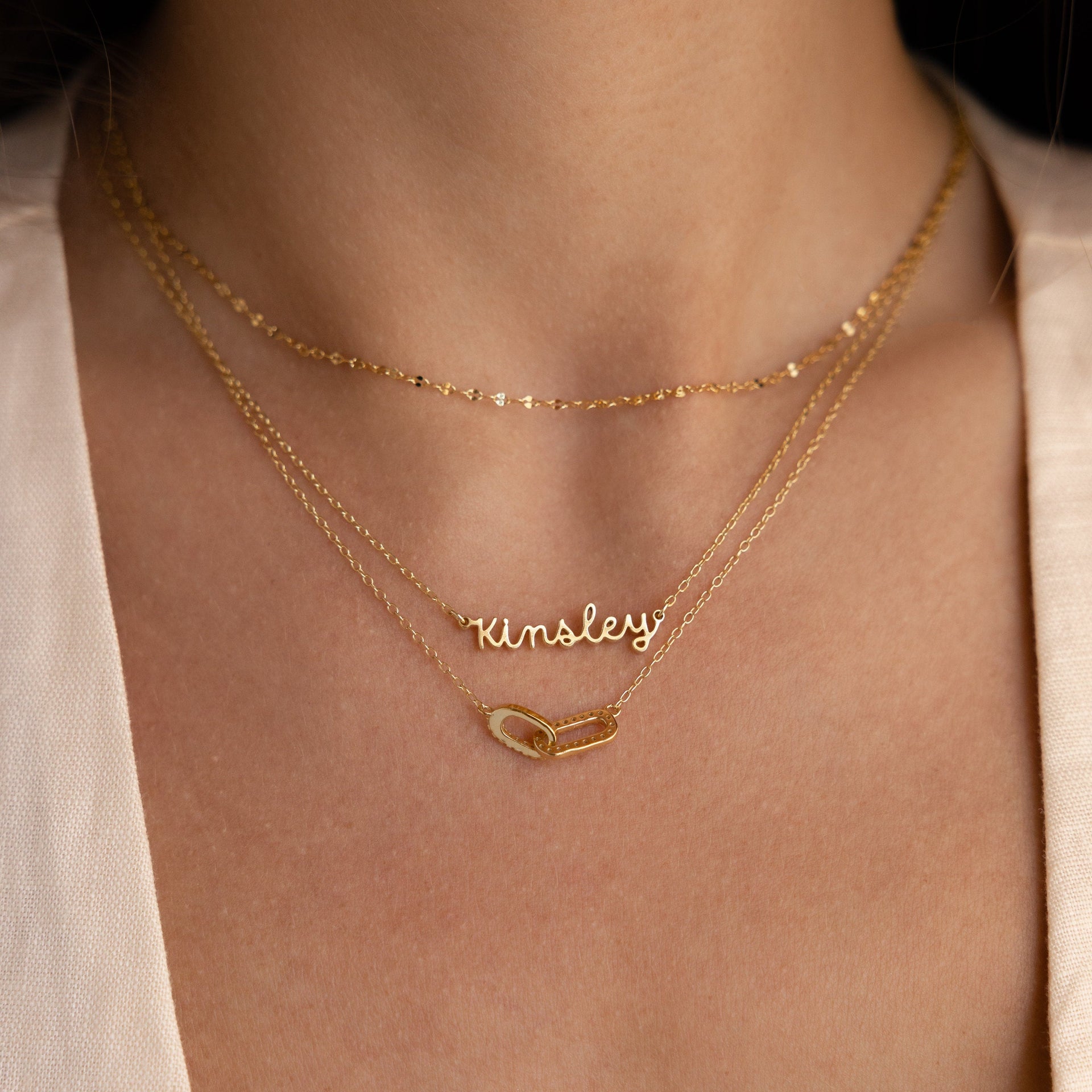 Custom Minimal Script Name Necklace in Gold