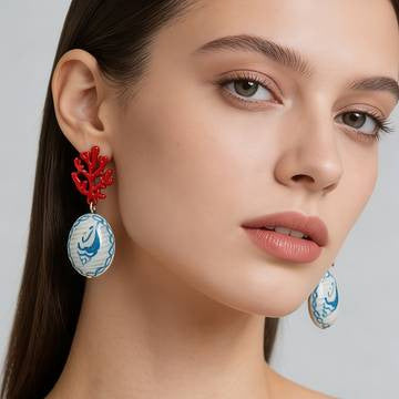 Marine-style Ceramic Shrimp And Fish Earrings Fashionable