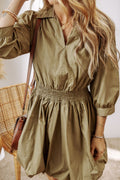 Elegant Green Smocked Mini Dress - Vintage Inspired Silhouette