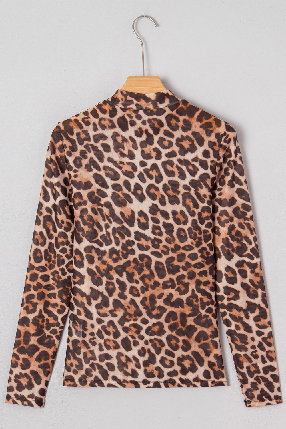 Leopard Mesh Mock Neck Long Sleeve Top