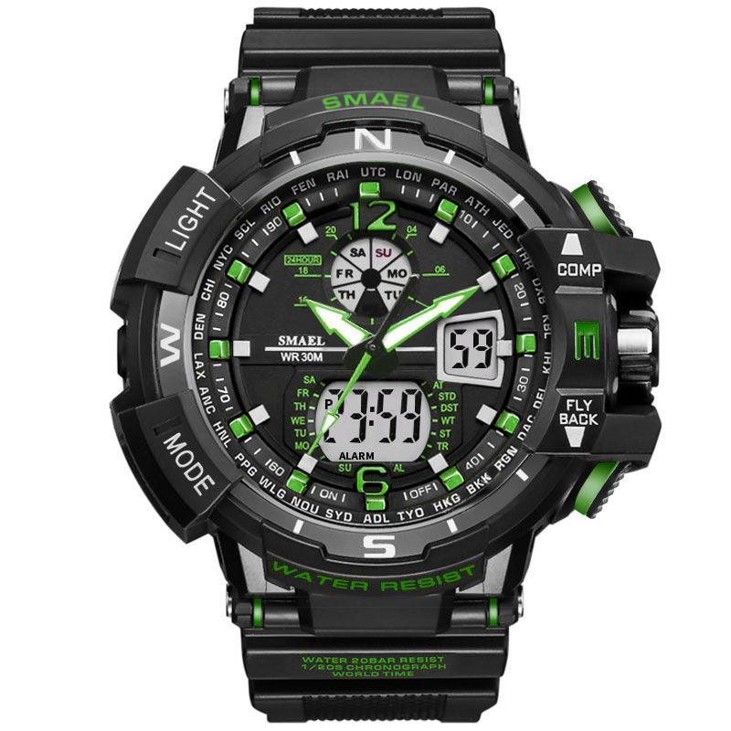 Modern Red Hybrid Digital-Analog Military Sport Watch 50M
