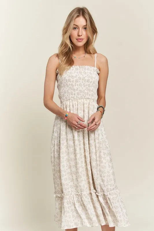 Women's Smocked Floral Cami Dress with Ruffled Hem