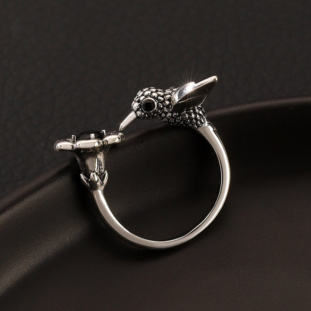 Floral And Hummingbird Vintage Open Ring