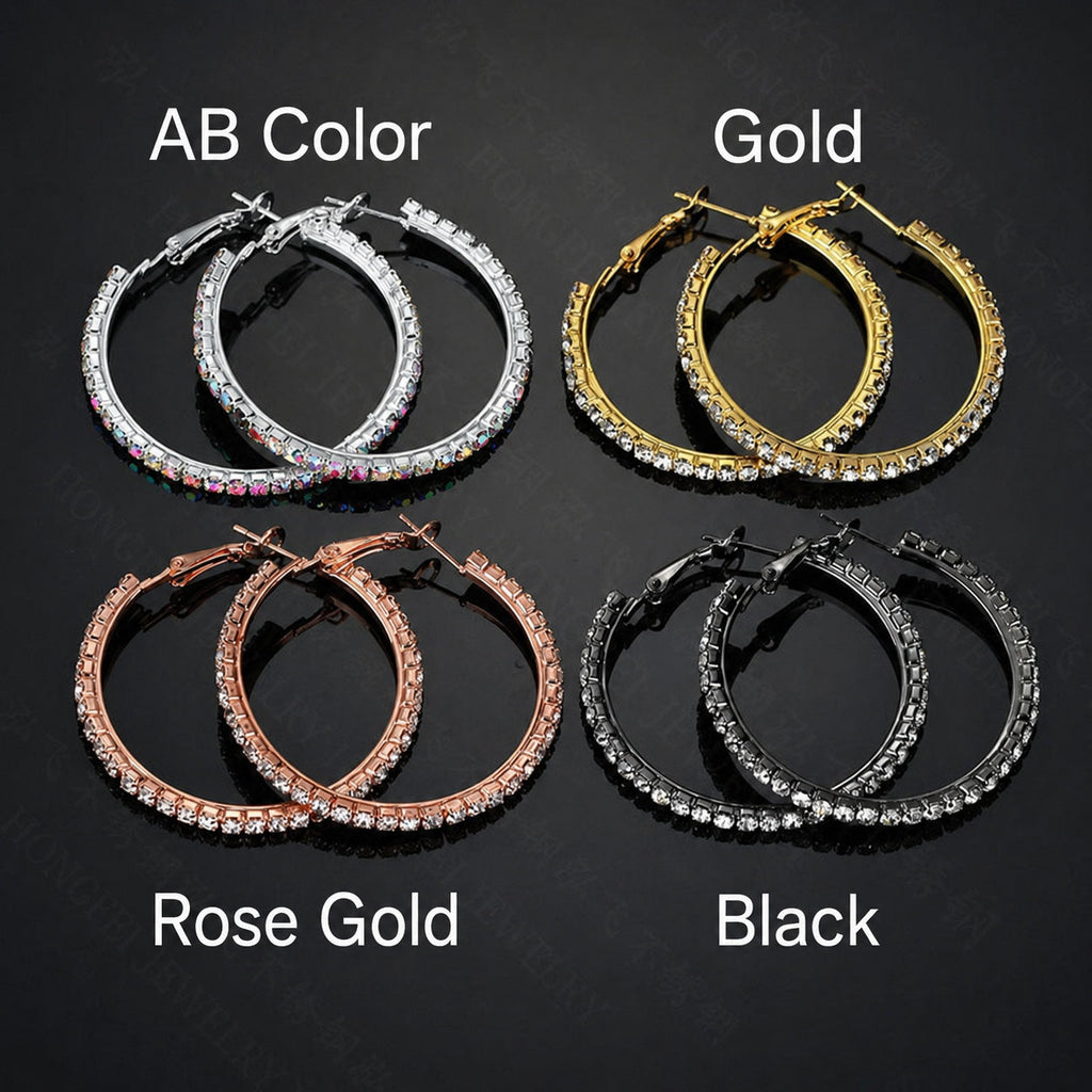 Stainless Steel Rhinestone Large Hoop Earrings For Women