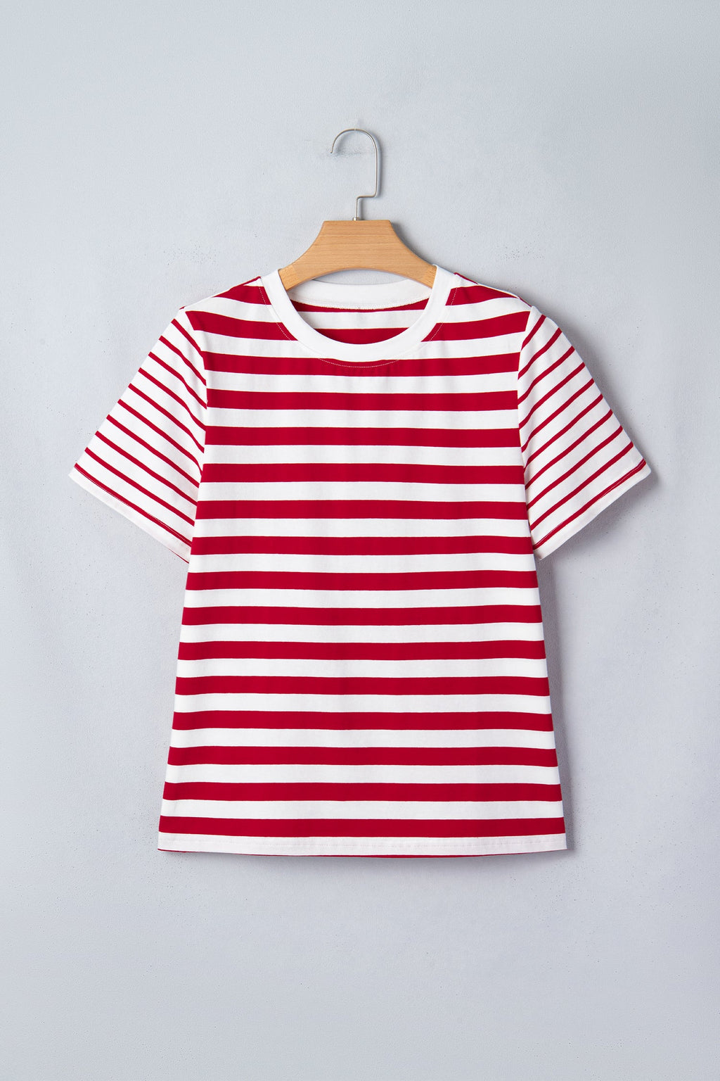 June Stripe Patchwork T Shirt in Red and White Cotton