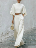 Women's Cropped Short Top & High-Waisted Wide Leg Pant Set - Image 6