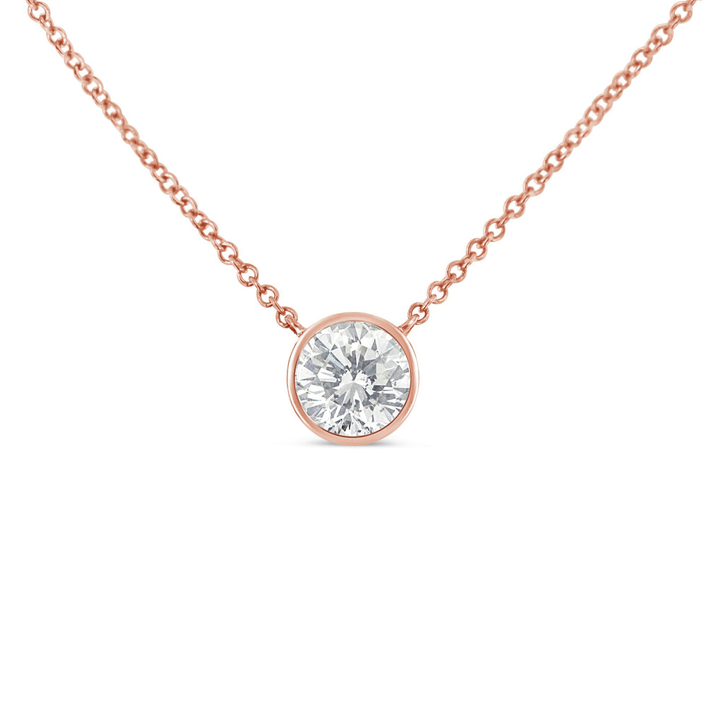 10K White Gold 1/10 Carat Round Brilliant-Cut Diamond Modern Bezel-Set Solitaire 16"-18" Pendant Necklace (H-I Color, SI2-I1 Clarity)