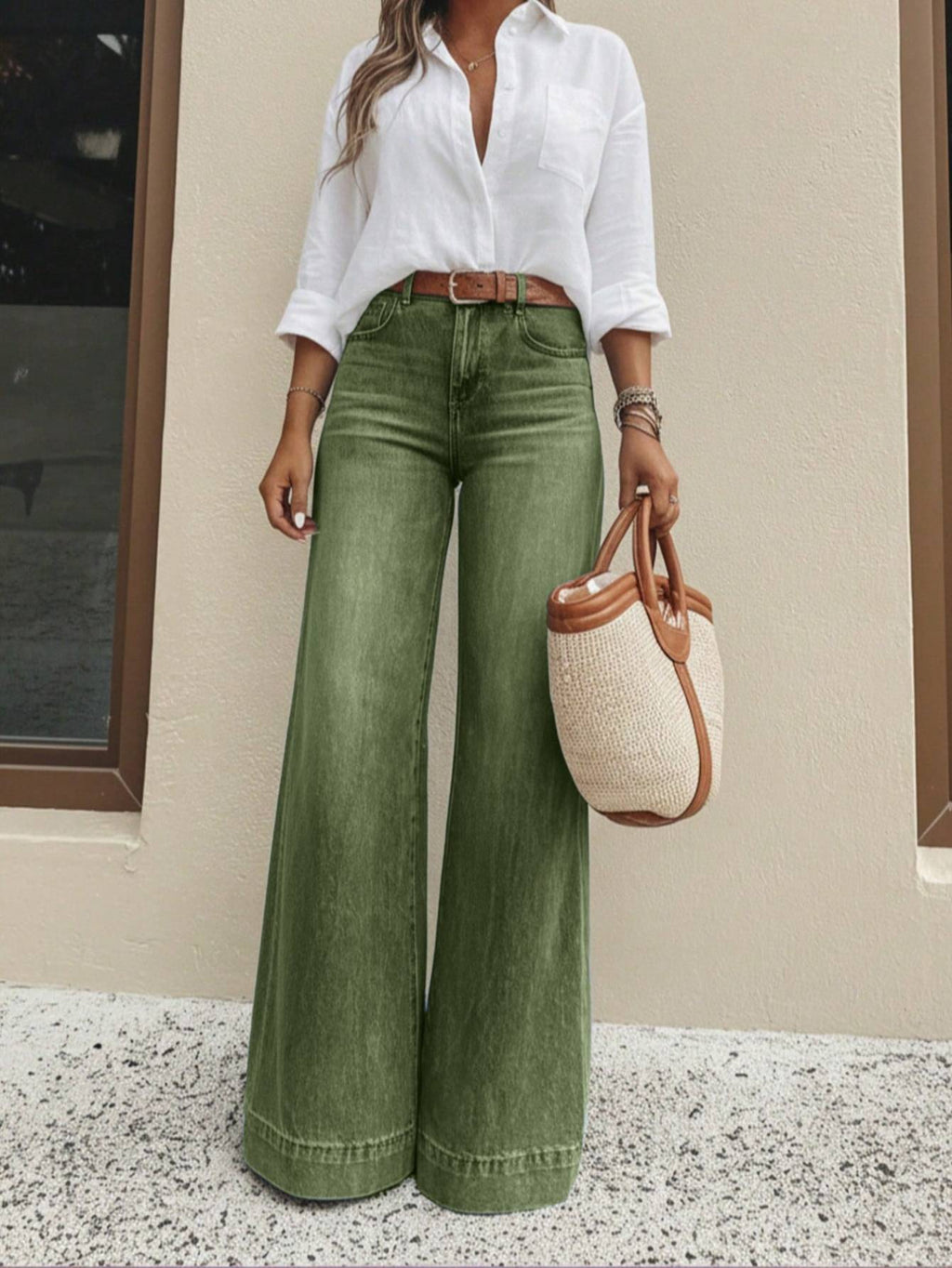 Vintage Washed High Waist Wide Leg Jeans