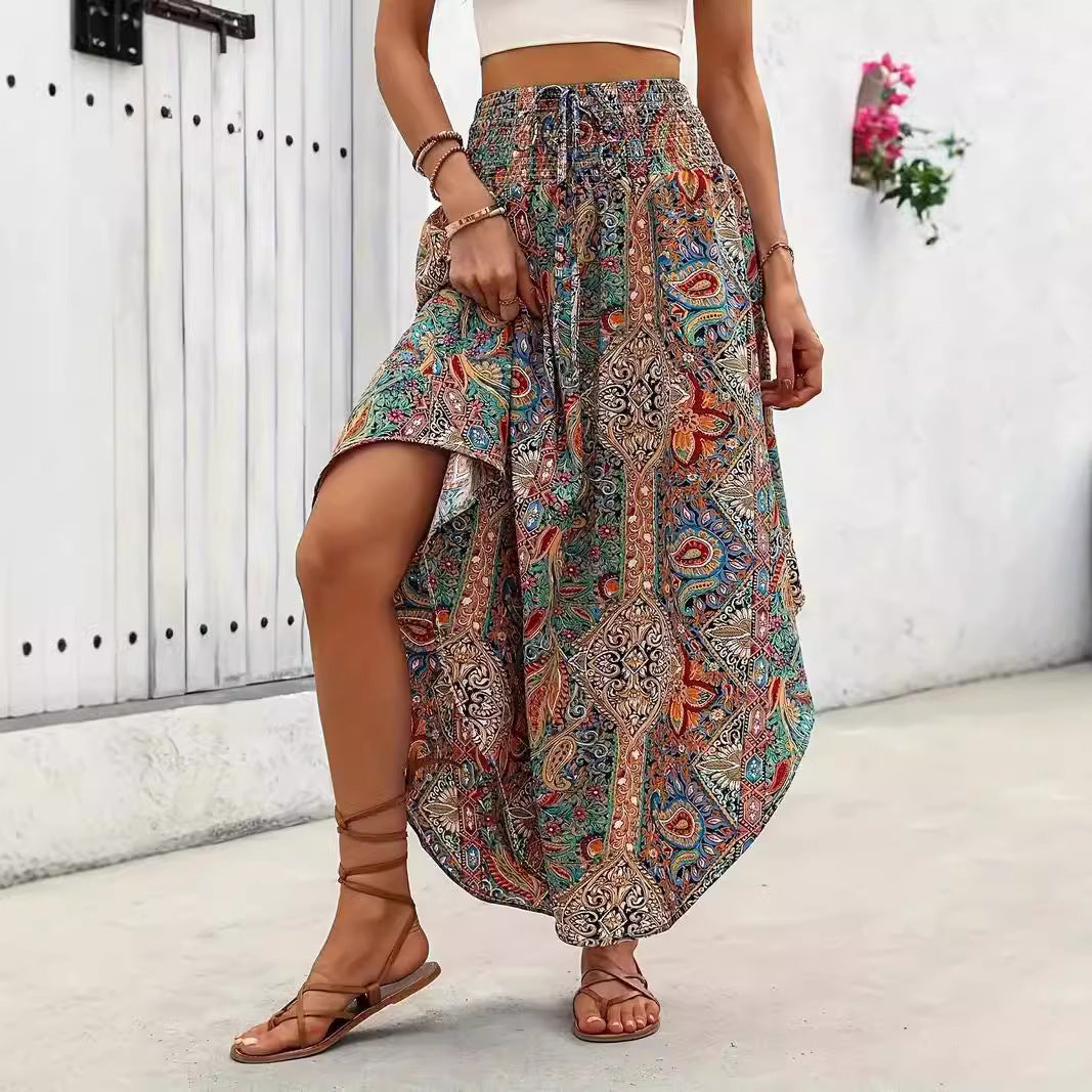 Floral Print A-Line Casual Skirt, Botanical Patterned Midi Skirt