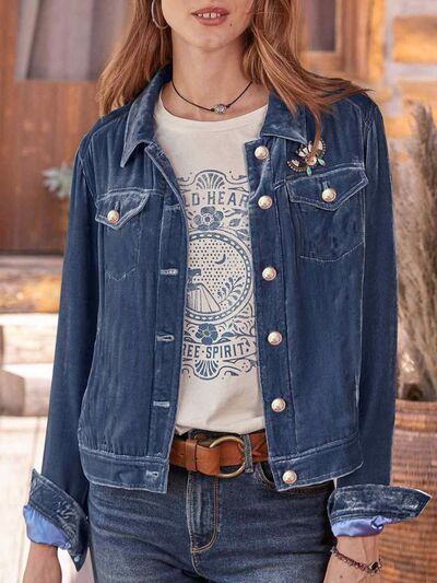 Women's Casual Velvet Button-Up Long Sleeve Jacket