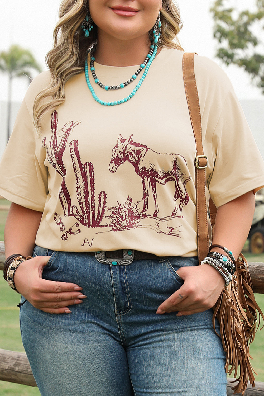 Plus Size Western Burro Cactus Crew Neck Tee