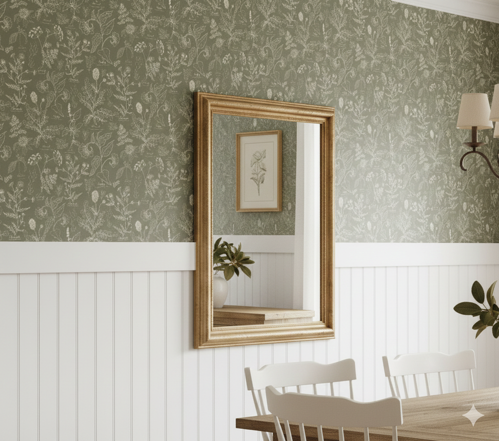 Caraway Floral Wallpaper in Green, White and Terracotta