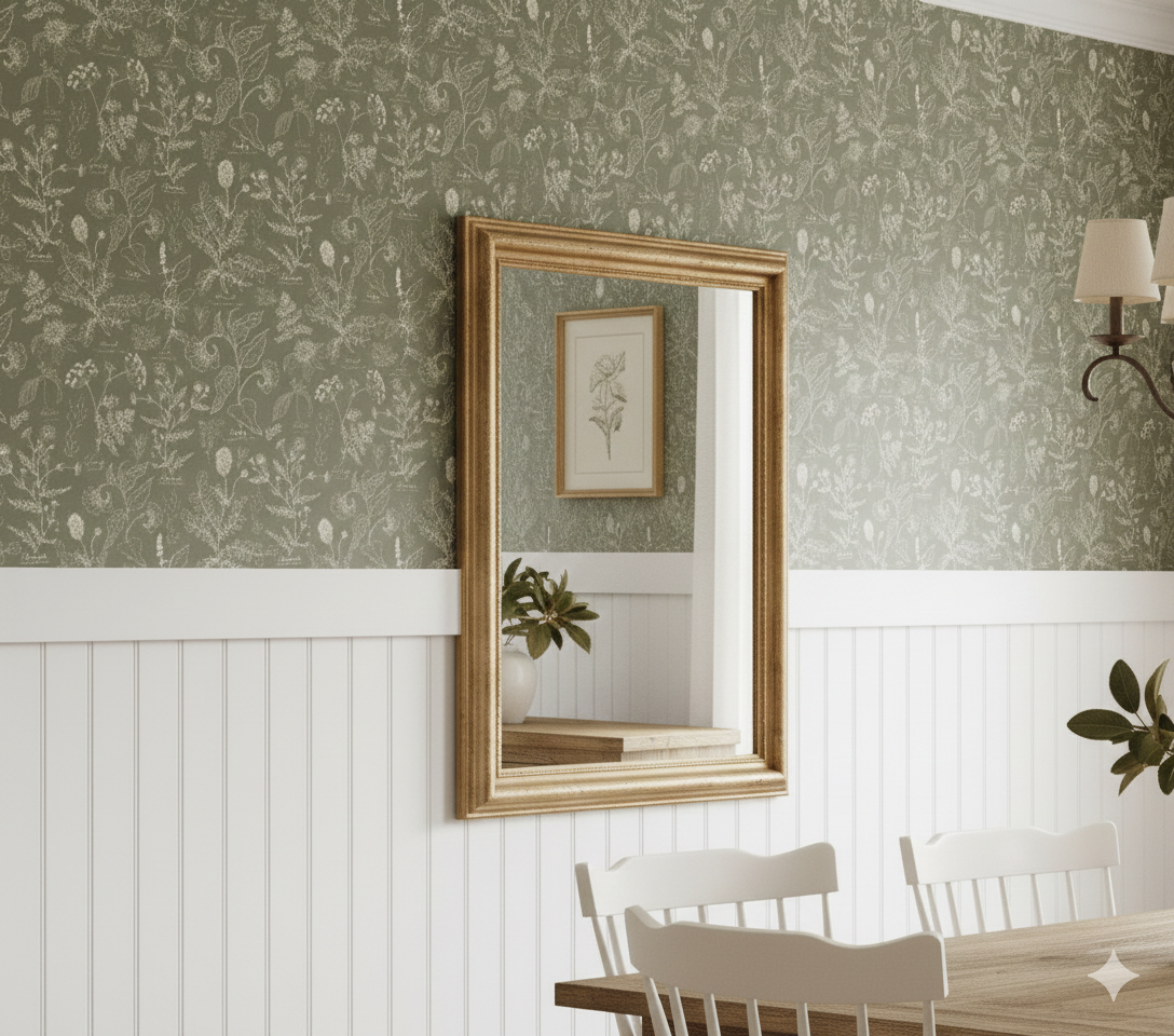 Caraway Floral Wallpaper in Green, White and Terracotta