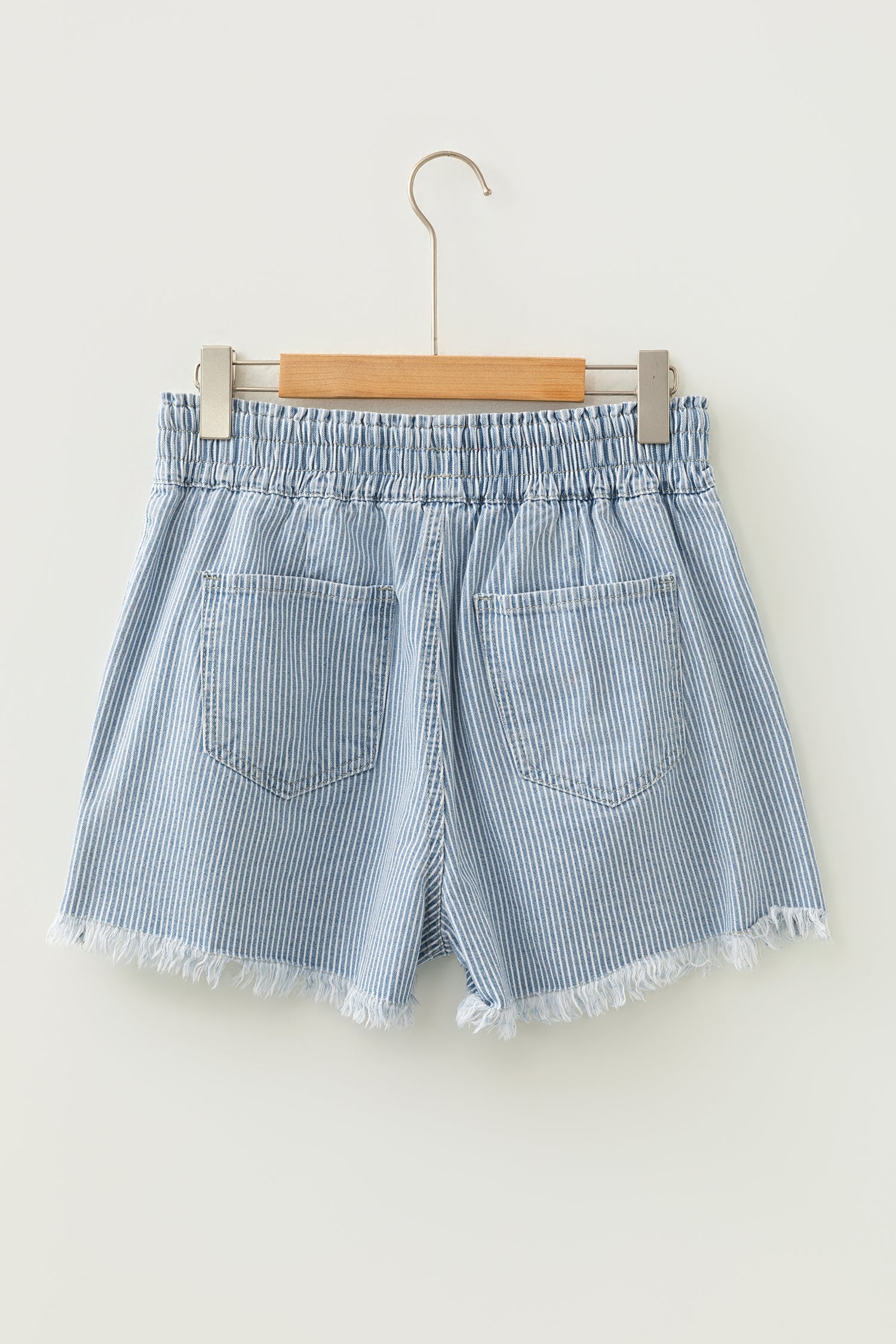 Stripe Raw Edge Drawstring Waist Denim Shorts
