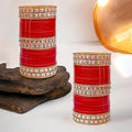 Gold-plated red designer Punjabi Chura bridal set