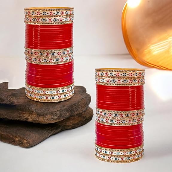 Gold-plated red designer Punjabi Chura bridal set