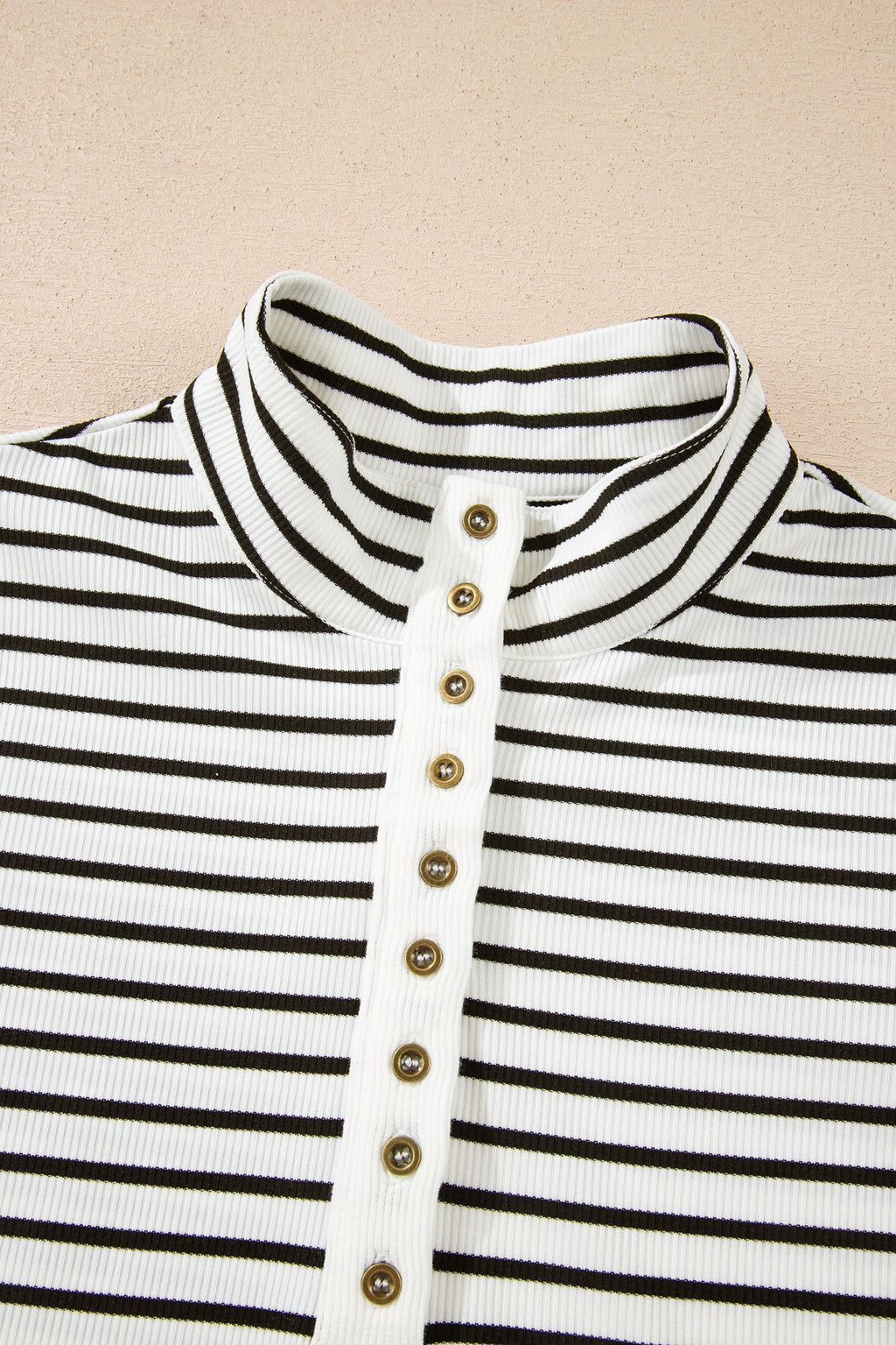 Women's Striped Ribbed Knit Long Sleeve Henley Top - Image 10
