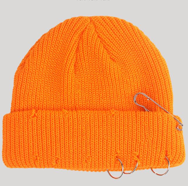 Women's Playful Japanese Knit Beanie Hat with Safety Pins - Image 9