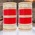 Designer Red AD and Golden Stone Dulhan Bridal Bangle Chuda Set
