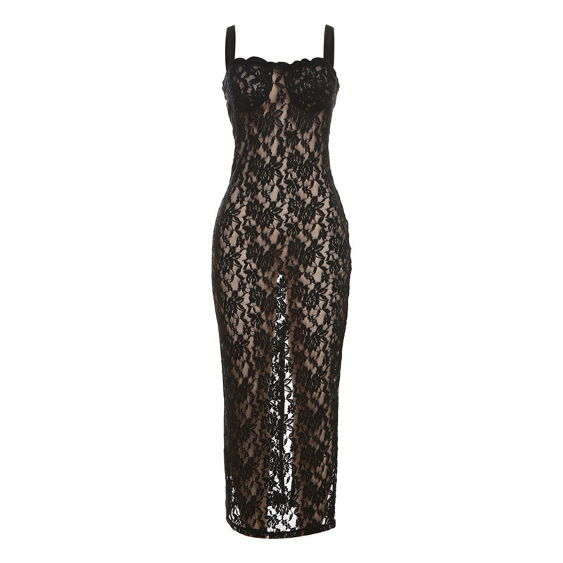 Lace Black Maxi Dress for Women - Sleeveless Bodycon
