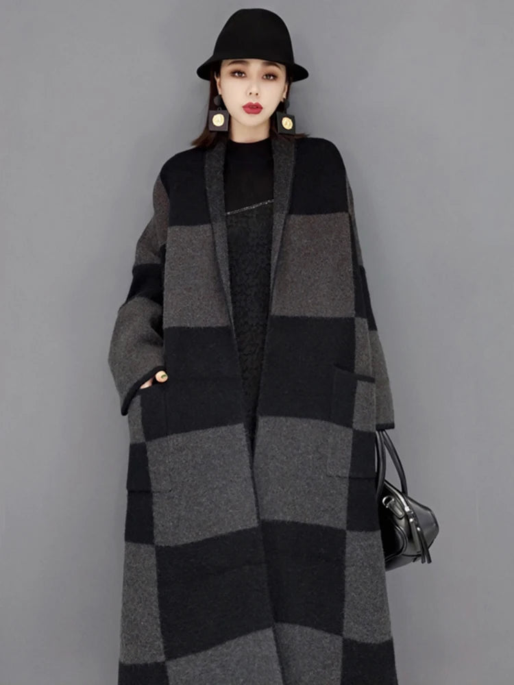 Women's Harajuku Plaid Knitted Longline Coat - Vintage Style - Image 5