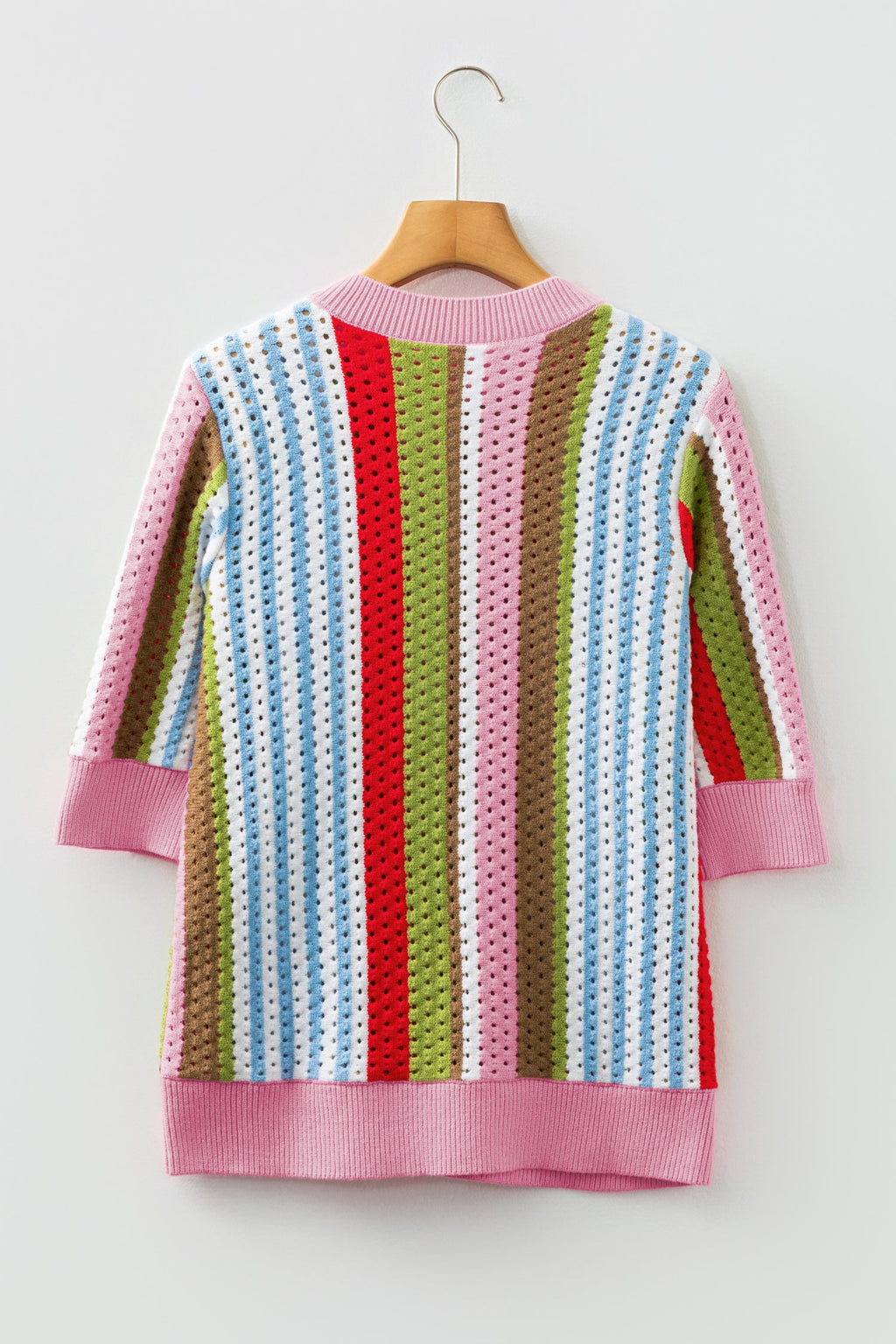 Stripe Pointelle Knit 3/4 Sleeve Sweater