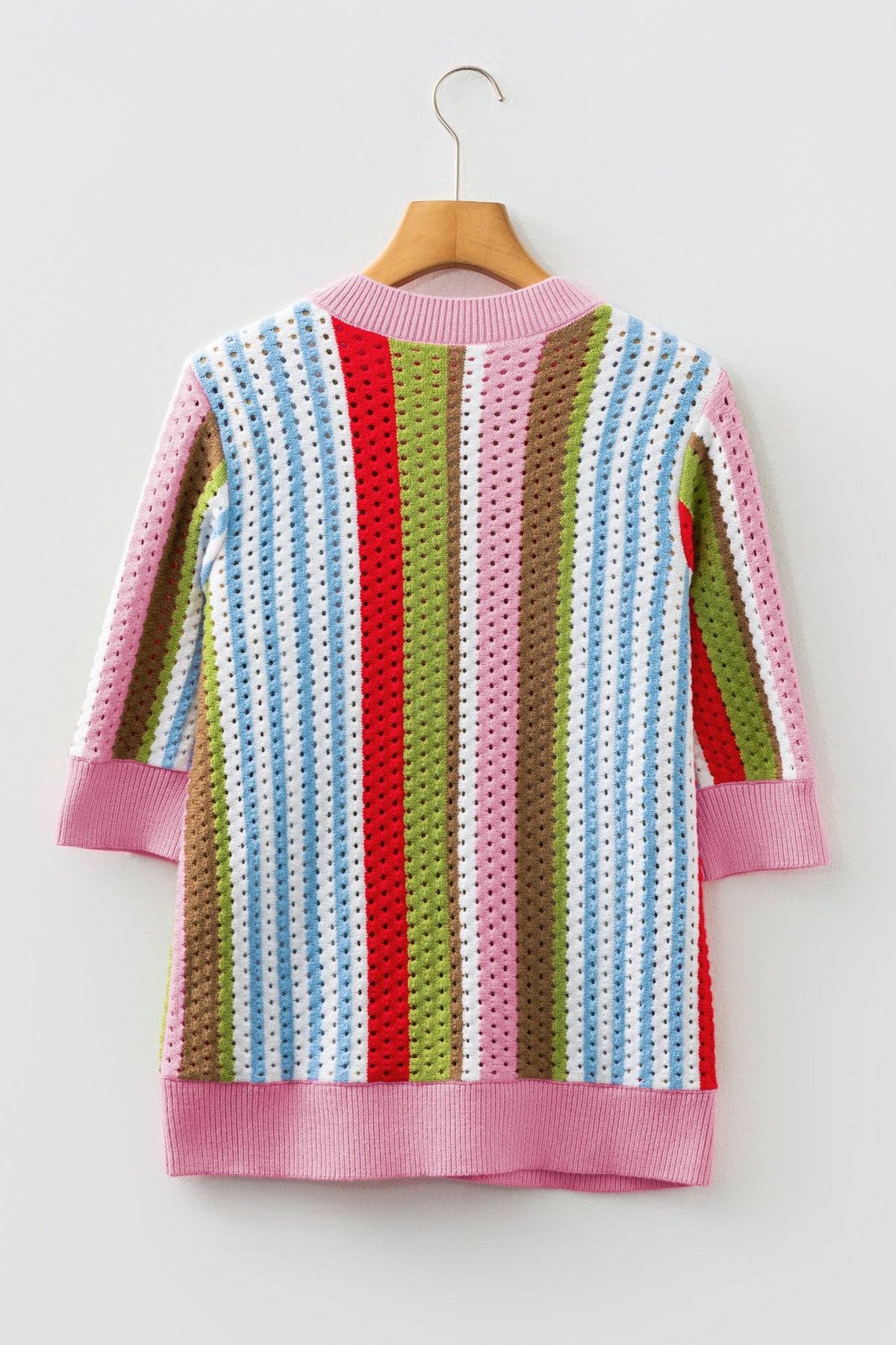 Stripe Pointelle Knit 3/4 Sleeve Sweater