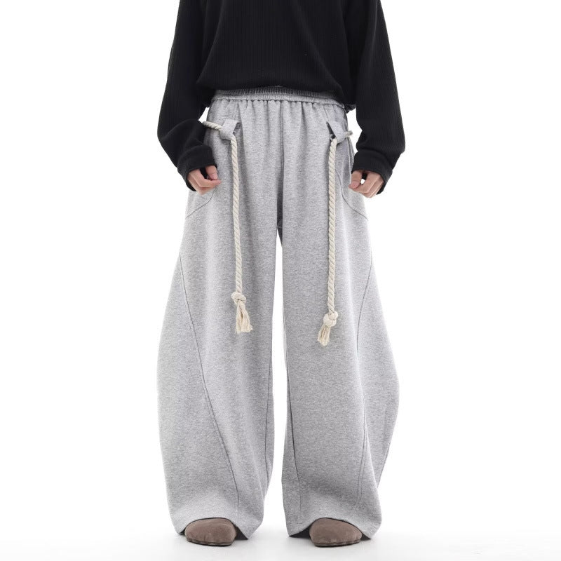 Women's Loose Fit Wide Leg Sweatpants with Rope Belt Detail - Image 7