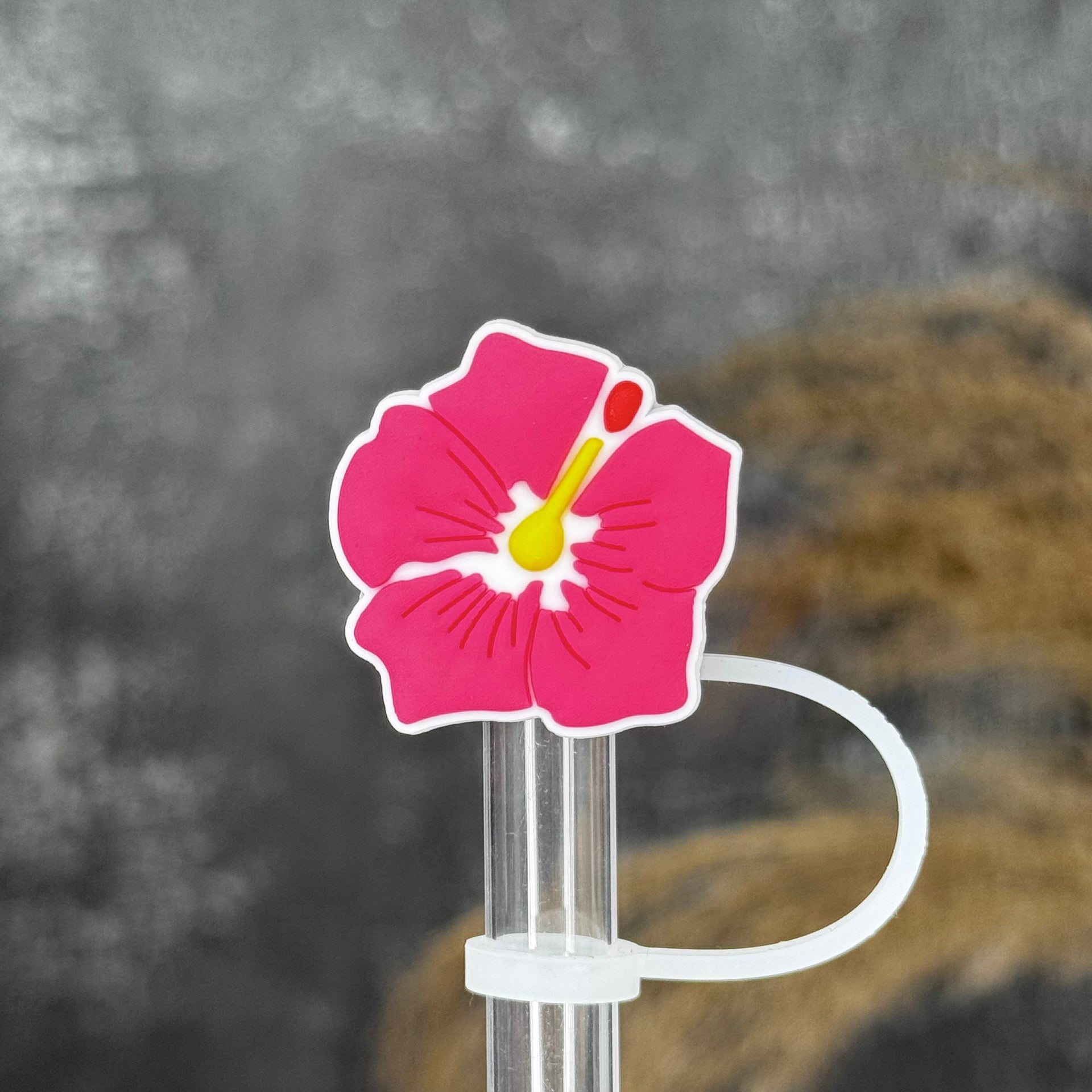 Hibiscus Straw Topper pink